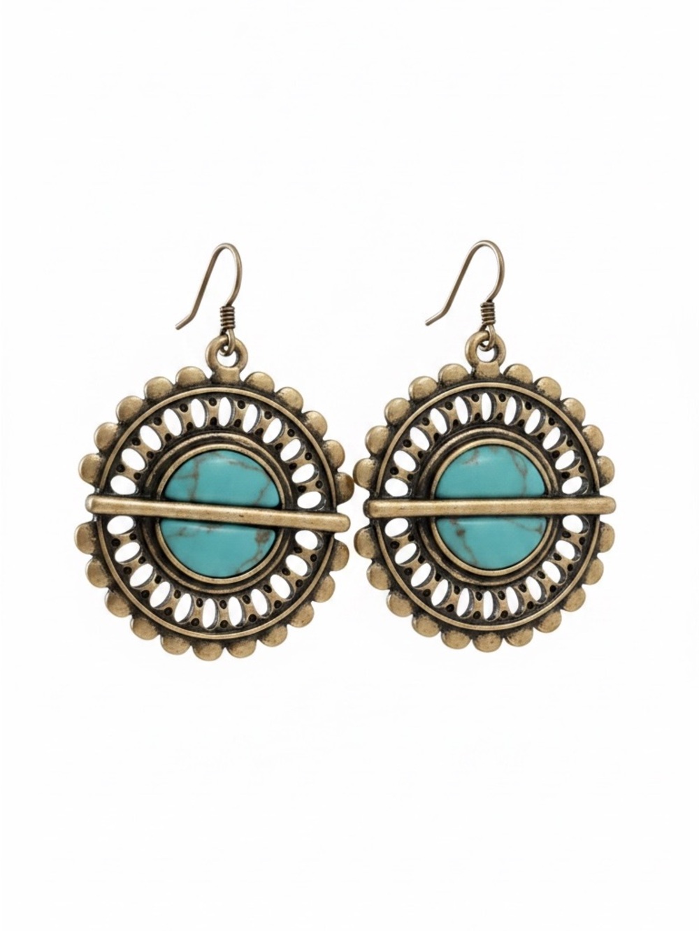 Lucky Brand Silver and gold tone  Earrings with Turquoise Blue Stones